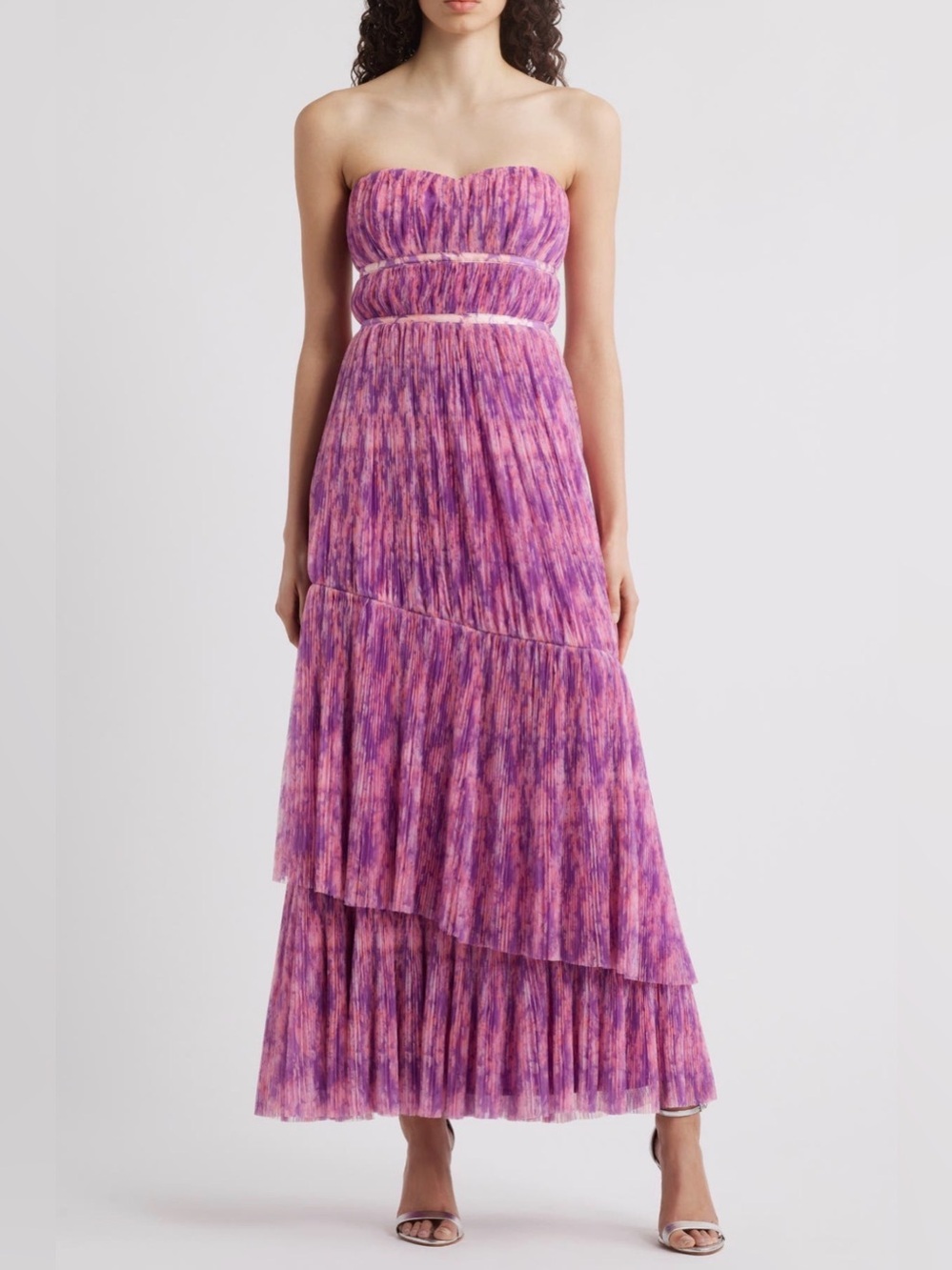 Hutch Print Plisse Layered Ruffle Strapless Maxi Dress Size 12 B3052 - Picture 2 of 8